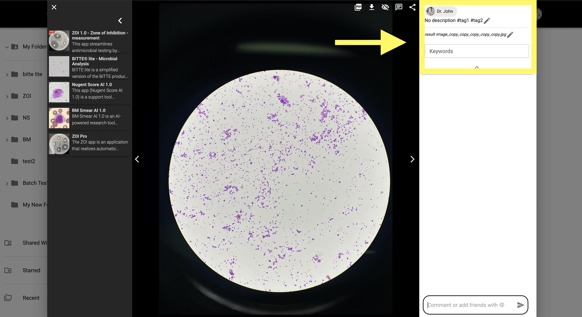 Step 2 image about Introduccion al modal de imagen tutorial Step 2: Desde el modal de imagen puedes modificar los detalles de la imagen, como el nombre, la descripción y las etiquetas, etc.