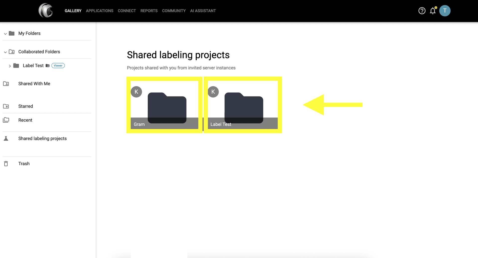 Step 3 image about Accediendo a Proyectos de Etiquetado Compartidos tutorial Step 3: Simplemente haz clic en cualquier proyecto de etiquetado compartido para abrirlo y comenzar a colaborar con anotaciones.