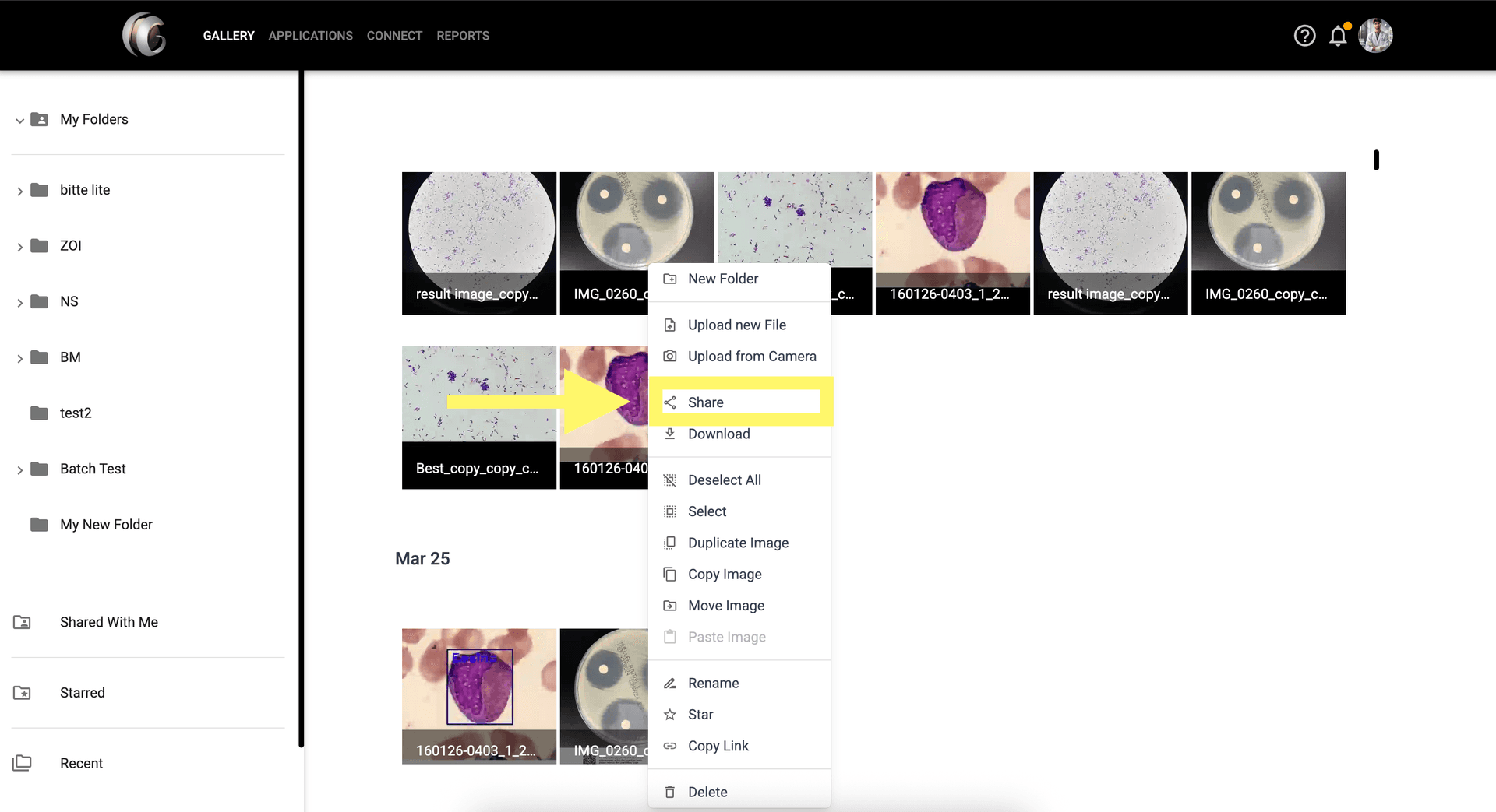 Step 5 image about Berbagi dan Menghubungkan tutorial Step 5: Anda juga dapat berbagi dengan mengklik kanan pada gambar dan memilih 'Bagikan'.